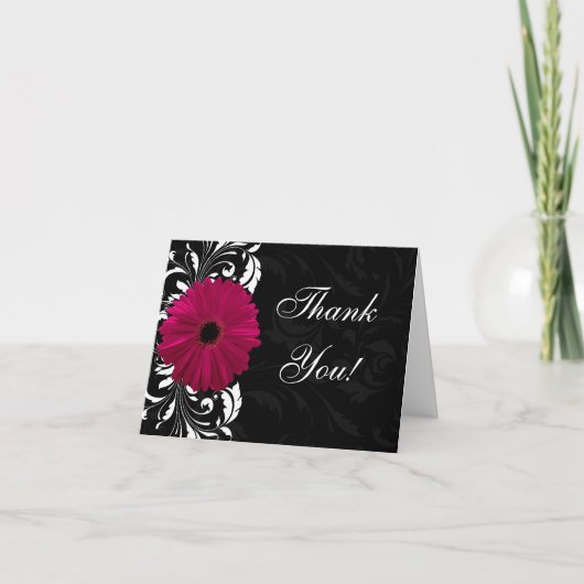 Fuchsia Scroll Gerbera Daisy w/Black and White Dankeskarte (Vorderseite)