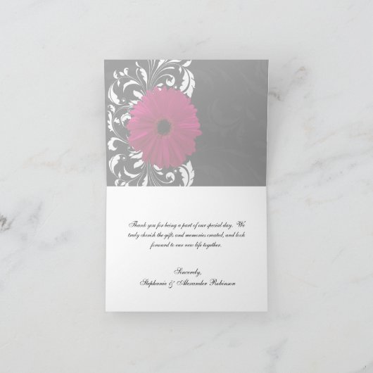 Fuchsia Scroll Gerbera Daisy w/Black and White Dankeskarte (Innenseite)