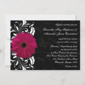 Fuchsia Scroll Gerbera Daisy w/Black and White Einladung (Vorderseite)