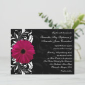 Fuchsia Scroll Gerbera Daisy w/Black and White Einladung (Stehend Vorderseite)