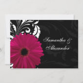Fuchsia Scroll Gerbera Daisy w/Black and White Einladung (Rückseite)