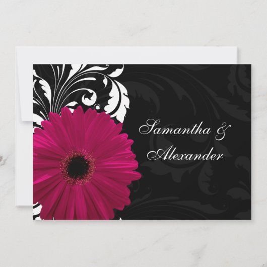 Fuchsia Scroll Gerbera Daisy w/Black and White Einladung (Rückseite)