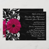 Fuchsia Scroll Gerbera Daisy w/Black and White Einladung (Vorne/Hinten)