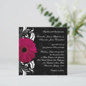 Fuchsia Scroll Gerbera Daisy w/Black and White Einladung (Stehend Vorderseite)