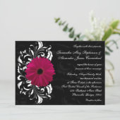 Fuchsia Scroll Gerbera Daisy w/Black and White Einladung (Stehend Vorderseite)