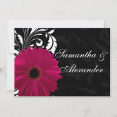 Fuchsia Scroll Gerbera Daisy w/Black and White Einladung (Rückseite)
