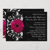 Fuchsia Scroll Gerbera Daisy w/Black and White Einladung (Vorne/Hinten)