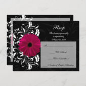 Fuchsia Scroll Gerbera Daisy w/Black and White Einladungspostkarte (Vorne/Hinten)