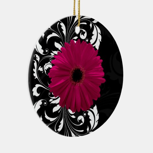 Fuchsia Scroll Gerbera Daisy w/Black and White Keramikornament (Rechts)