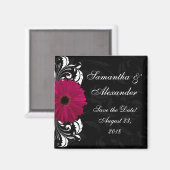 Fuchsia Scroll Gerbera Daisy w/Black and White Magnet (Vorderseite/Rückseite)