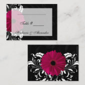 Fuchsia Scroll Gerbera Daisy w/Black and White Platzkarte (Vorne/Hinten)