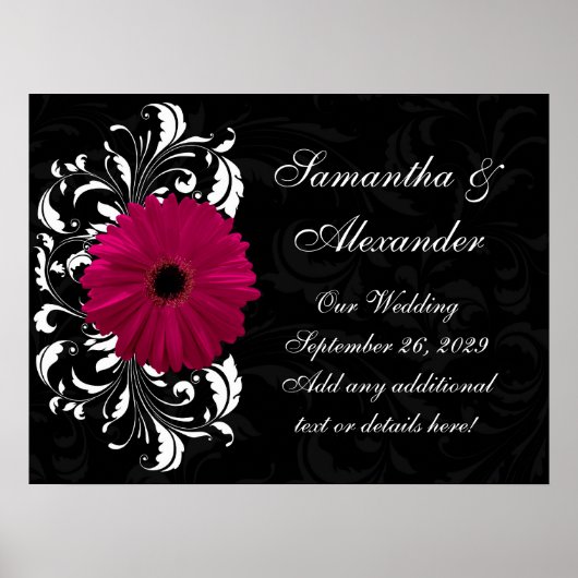 Fuchsia Scroll Gerbera Daisy w/Black and White Poster (Vorne)
