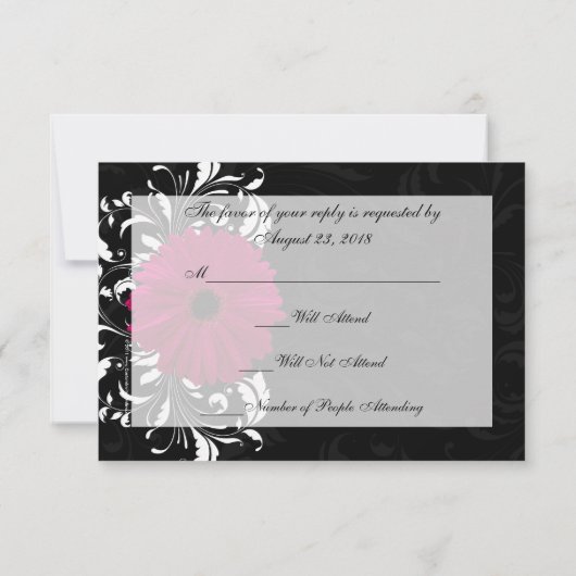 Fuchsia Scroll Gerbera Daisy w/Black and White RSVP Karte (Rückseite)