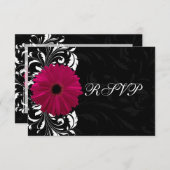 Fuchsia Scroll Gerbera Daisy w/Black and White RSVP Karte (Vorne/Hinten)