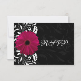 Fuchsia Scroll Gerbera Daisy w/Black and White RSVP Karte