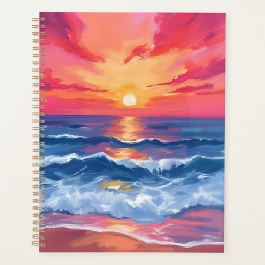 Fuchsia Shore Sunset | Ocean Waves Watercolor Planer (Vorderseite)