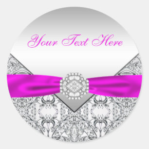 Fuchsia Silber-Spitzen-Diamant-Bogen-Aufkleber Runder Aufkleber