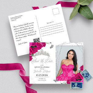 Fuchsia & Silver Tiara Quinceañera Foto Postkarte