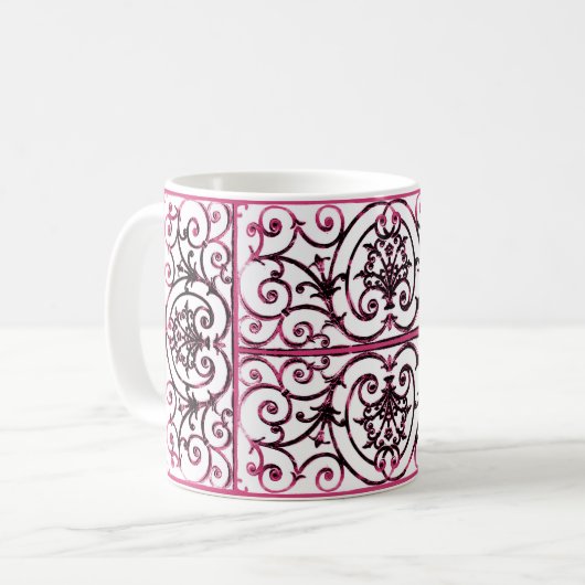 Fuchsia-Skrollenmuster Kaffeetasse (Vorderseite Links)