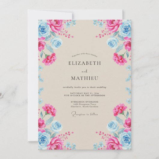 Fuchsia-Sky-Pfingstrosen-Hochzeit Einladung (Vorderseite)