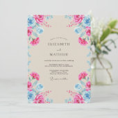Fuchsia-Sky-Pfingstrosen-Hochzeit Einladung (Stehend Vorderseite)