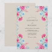 Fuchsia-Sky-Pfingstrosen-Hochzeit Einladung (Vorne/Hinten)