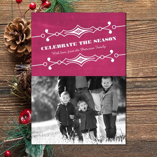 Fuchsia Slanted Chalkboard Foto Flat Card Einladung