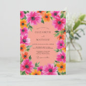 Fuchsia Spirited Summer Wedding Einladung (Stehend Vorderseite)