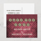 Fuchsia Steampunk Keys Save the Date Postkarte (Vorne/Hinten)