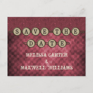 Fuchsia Steampunk Keys Save the Date Postkarte