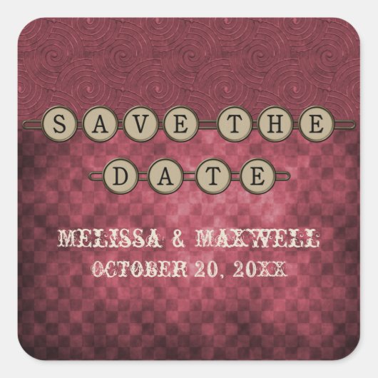 Fuchsia Steampunk Keys Save the Date Stickers (Vorderseite)