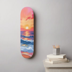 Fuchsia Strand Sonnenuntergang Ozeanwellen Aquar Skateboard