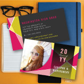 Fuchsia Stylish Geometric Lines Mod Foto Graduate Telefonnummerkarte