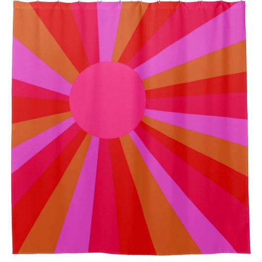Fuchsia Sunrise Sunburst Minimalistisch Abstrakt Duschvorhang (Vorderseite)