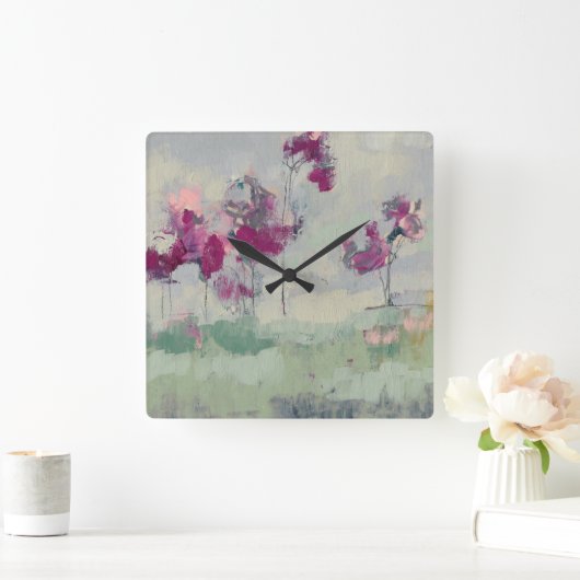 Fuchsia Treeline Quadratische Wanduhr (Zuhause)