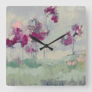 Fuchsia Treeline Quadratische Wanduhr