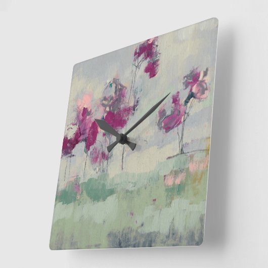 Fuchsia Treeline Quadratische Wanduhr (Winkel)