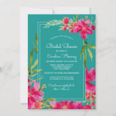 Fuchsia Turquoise Floral Watercolor Brautparty Einladung (Vorderseite)