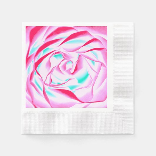 Fuchsia und Aqua Floral Print Paper Napkin Serviette (Vorderseite)