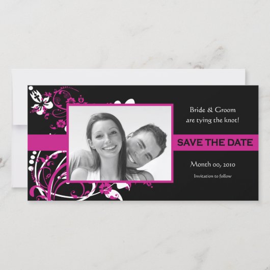 Fuchsia und Black Floral Save the Date Fotokarten (Vorderseite)