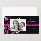 Fuchsia und Black Floral Save the Date Fotokarten (Vorne/Hinten)