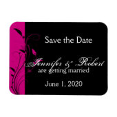 Fuchsia und Black Floral Wedding retten das Datum Magnet (Horizontal)