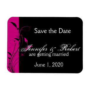 Fuchsia und Black Floral Wedding retten das Datum Magnet