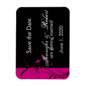 Fuchsia und Black Floral Wedding retten das Datum Magnet (Vertikal)