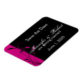 Fuchsia und Black Floral Wedding retten das Datum Magnet (Linke Seite)
