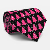 Fuchsia und Black Monogram Christmas Tree Neck Tie Krawatte (Gerollt)