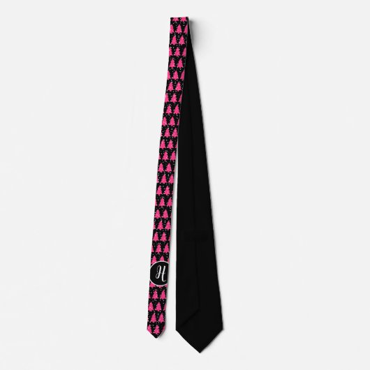 Fuchsia und Black Monogram Christmas Tree Neck Tie Krawatte (Rückseite)