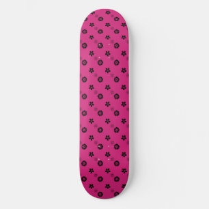 Fuchsia und Black Retro Blume Skatedeck Skateboard