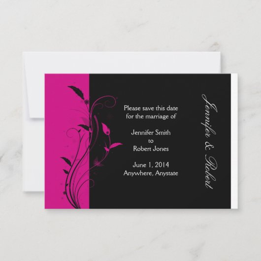Fuchsia und Black Wedding speichern das Datum Save The Date (Vorderseite)