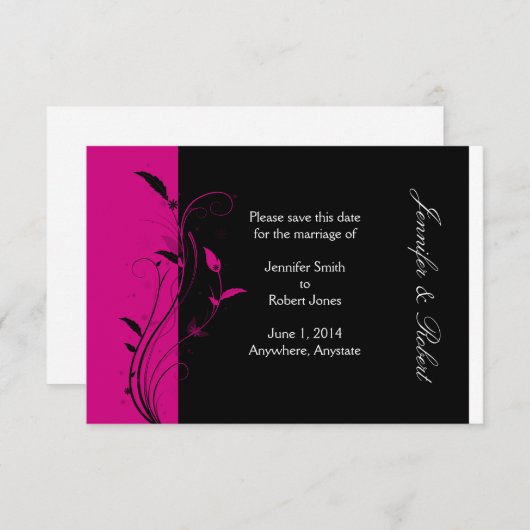 Fuchsia und Black Wedding speichern das Datum Save The Date (Vorne/Hinten)